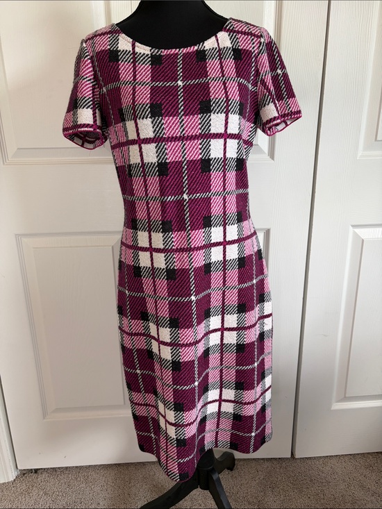St. John Collection Dresses & Skirts - St. John Collection Pink Black White Plaid Slub Knit Wool Blend Midi Dress Sz 4